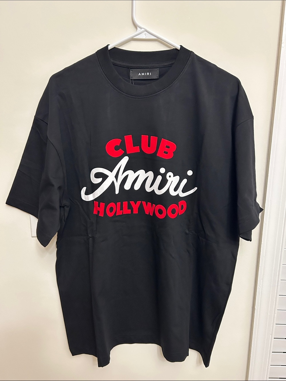 AMIRI Black Tee with Red & White Club Hollywood Logo
